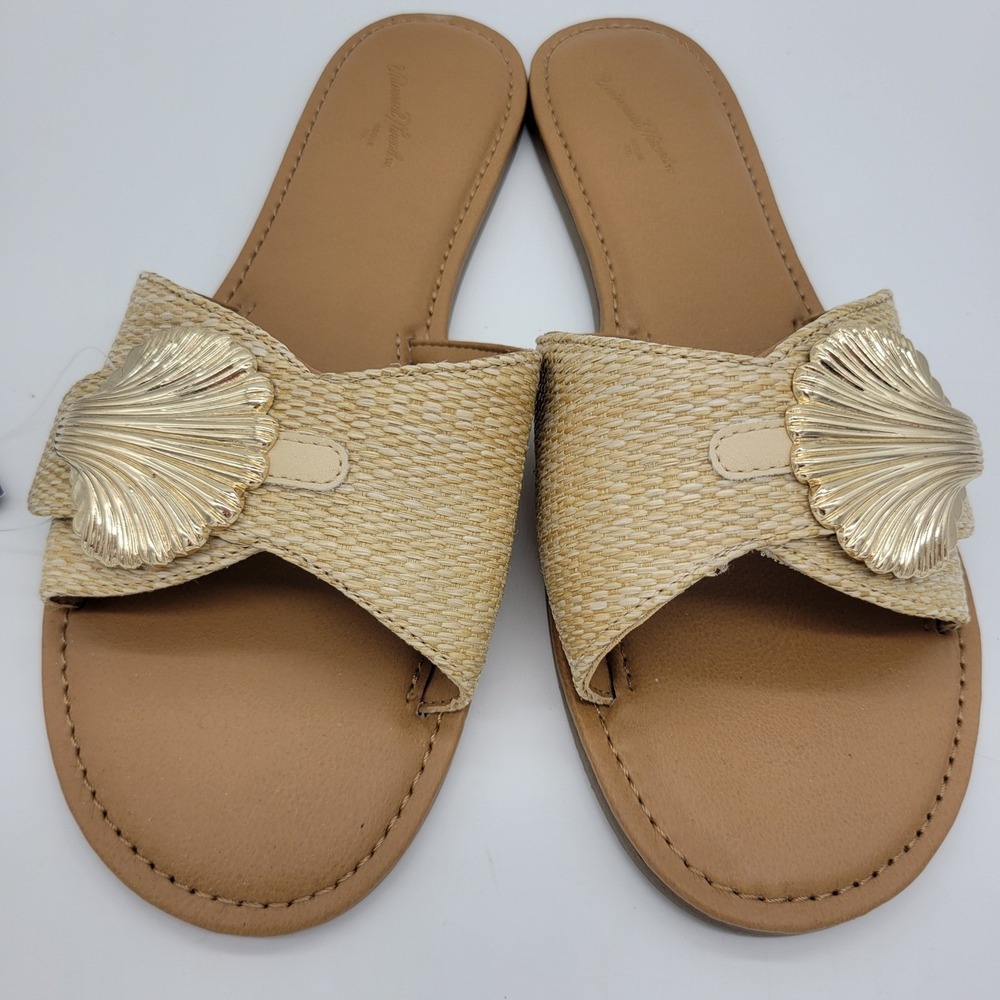NEW Universal Thread Womens Seashell Raffia Slide Sandals Tan Gold 9.5 Coastal